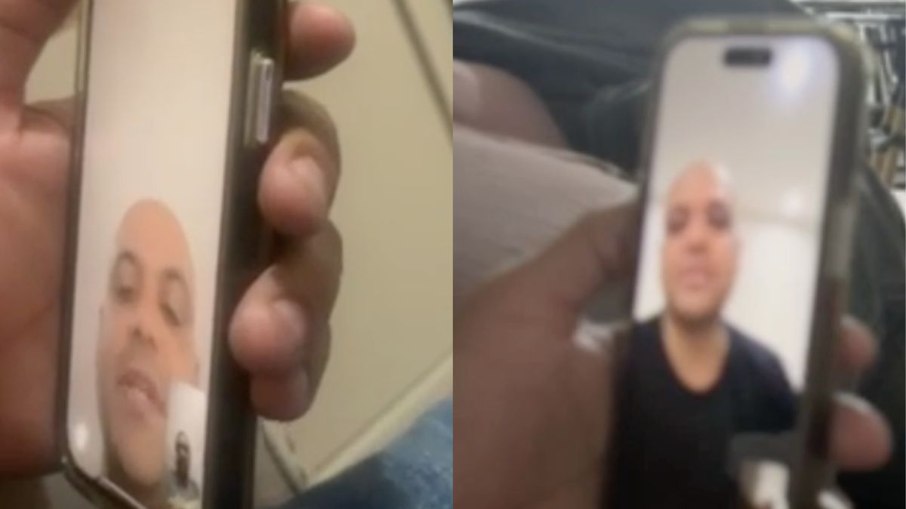 Frames de chamada de vídeo em que interlocutor ameaça o empresário Jorge Vinicio; material integra investigação sobre esquema de desvio de cocaína apreendida
